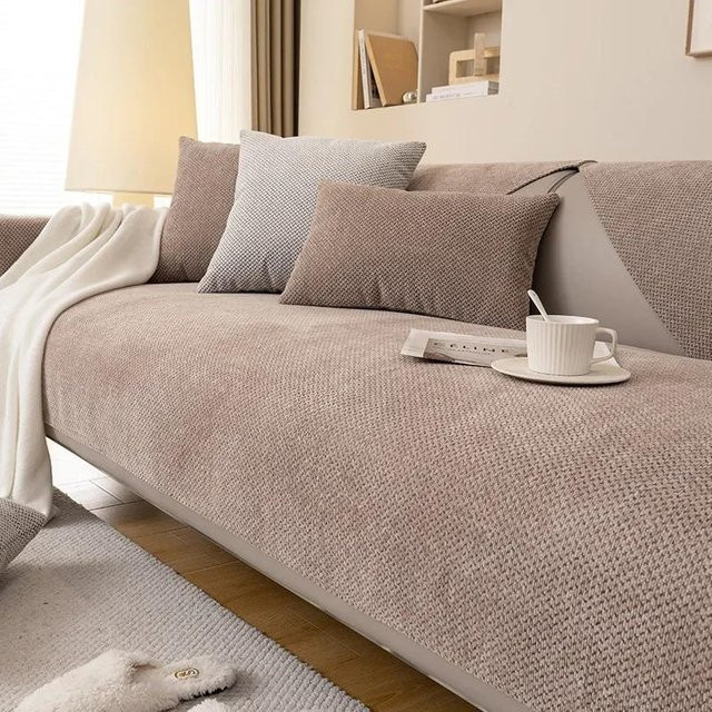 Yiran Furniture Chenille-Sofahülle Beige, Modern und Rutschfest, B/T/H: 70 x 70 x 70 cm - Bild 1