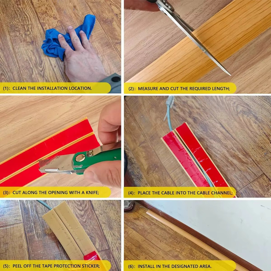 Flexibler PVC-Kabeltrog in Gelb, selbstklebend und flammhemmend, Boden-Kabelkanal zur einfachen Installation - Bild 4