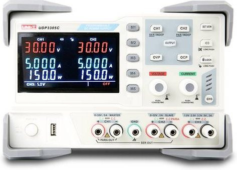 Uni-T UDP3305C Labornetzgerät mit 3 Ausgängen, 0 - 30 V/DC, 0 - 5A, 315W, USB-Device, USB-Host und RS-232 programmierbar, Farbe: Weiß - Bild 1