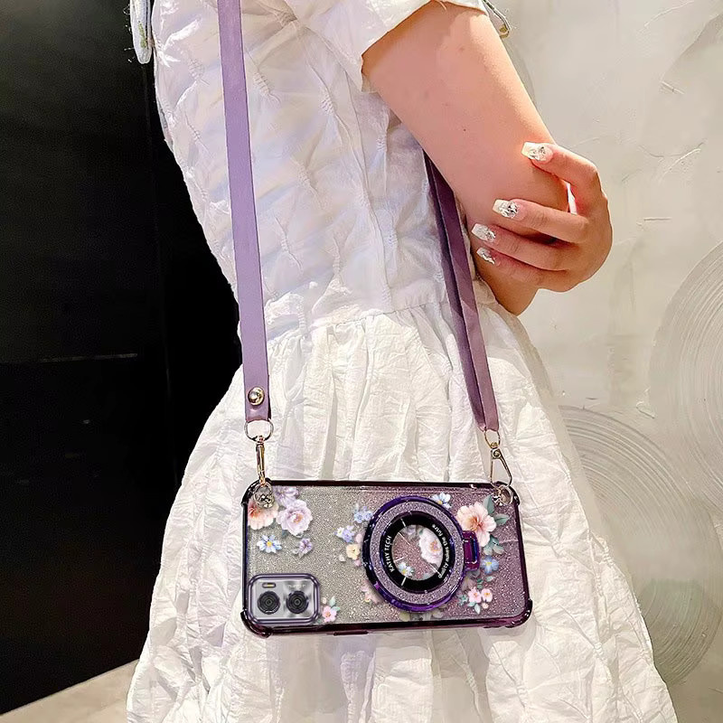 Motorola Handyhülle mit zartem Blumenmuster und Lanyard-Halterung für verschiedene Modelle in Blau und Mehrfarbig - Bild 1