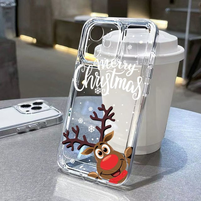 Stoßfeste transparente Handyhülle von Caynes mit Frohe Weihnachten Muster für iPhone 11 bis iPhone 16 Pro Max aus TPU - Bild 1