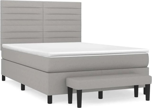 vidaXL Boxspringbett mit Matratze Hybrid-Design in Hellgrau und Weiß, B/T/H: 140 x 200 x 144 cm - Bild 1
