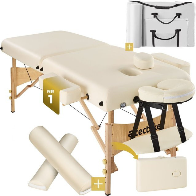 tectake 2 Zonen Massageliege-Set Suman aus Buchenholz in Beige mit Polsterung, B/T/H: 187 x 59 x 65,5 cm - Bild 1
