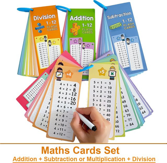 QKX Mathe-Tischkarten zum Selbstprüfen für Montessori-Lernwerkzeuge, Set für Addition, Subtraktion, Multiplikation und Division, Mehrfarbig - Bild 1