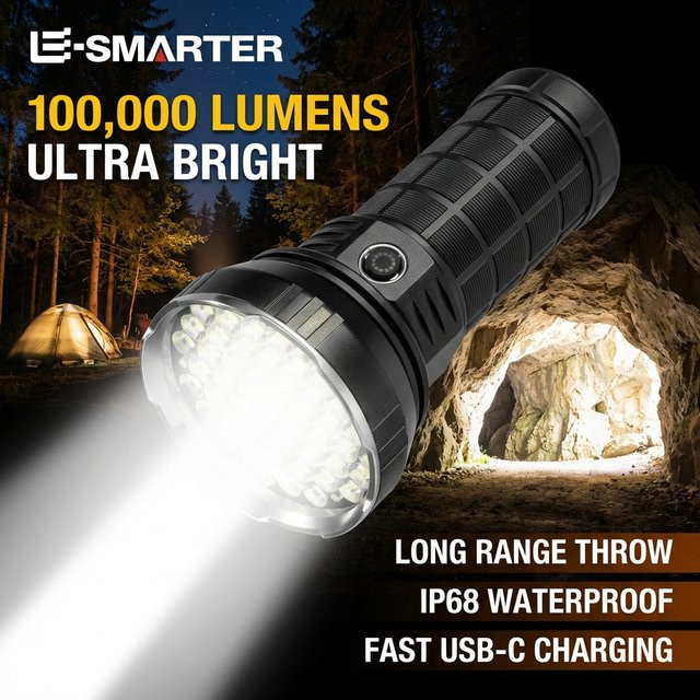 ESMARTER Taktische LED-Taschenlampe mit 7500lm, wiederaufladbar, Schwarz - Bild 1