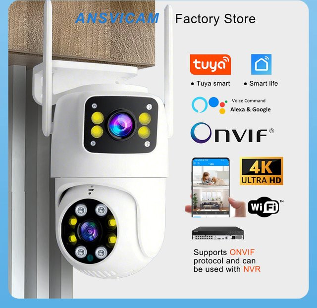 ANSVICAM 4K 8MP Tuya Smart WLAN-IP-Kamera mit Dual-Objektiv, PTZ Außenkamera mit KI-Auto-Tracking und IR-Nachtsicht in Weiß - Bild 1