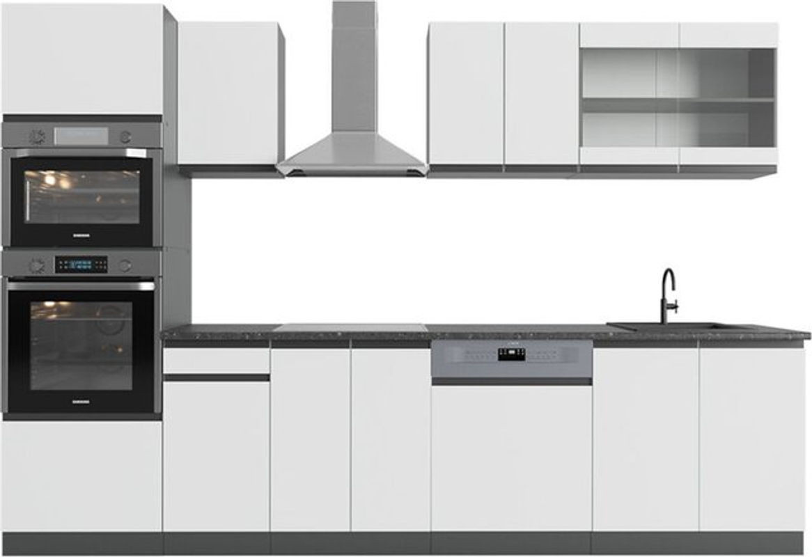 Vicco Küchenzeile R-Line in Weiß und Anthrazit mit Hochschrank, Modernes Design aus Holzwerkstoff, B: 300 cm, H: 207 cm, T: 60 cm - Bild 1