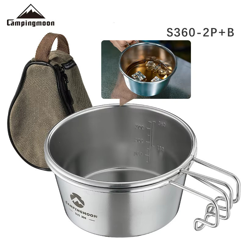 CAMPINGMOON S360-3P+B Camping Kochgeschirr Schüssel aus 304 Edelstahl in Silber mit Klappgriff - Bild 3