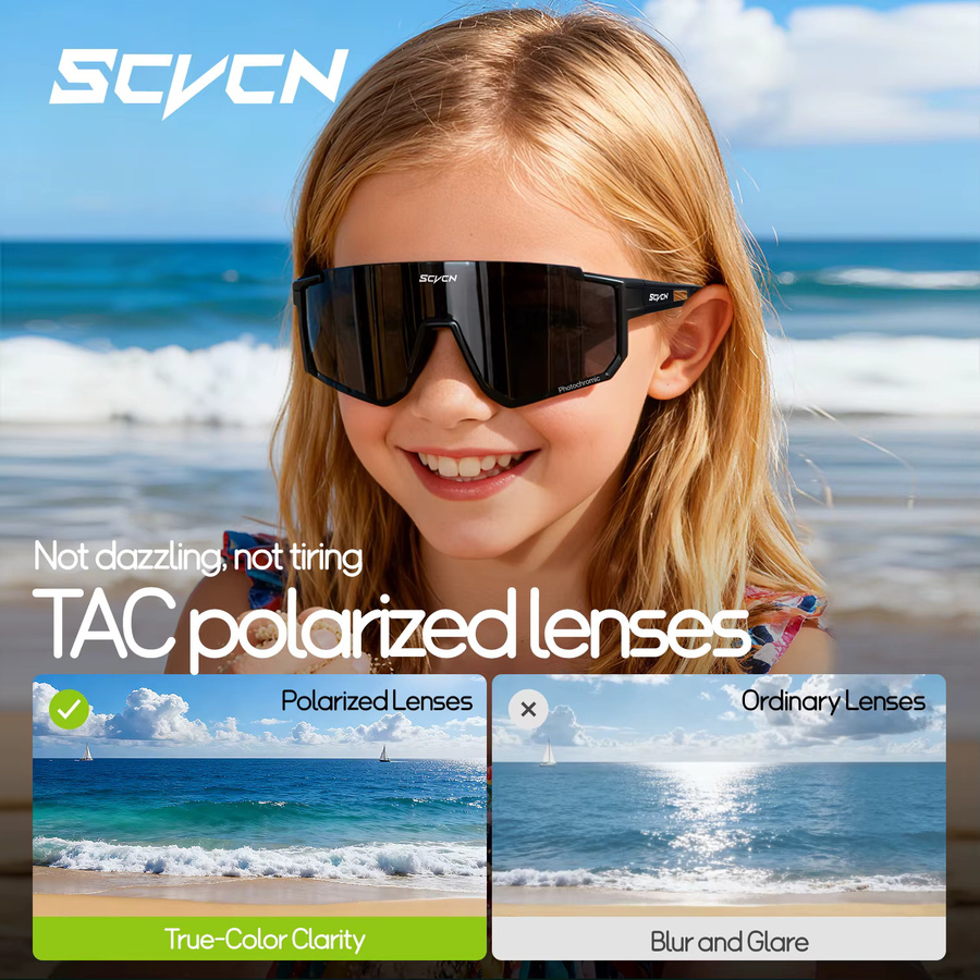 SCVCN Sportsonnenbrille Kinder, Vollrand, Kunststoff, rot - Bild 5