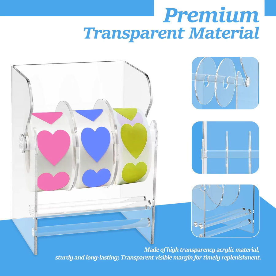 Transparenter Etikettenspender aus Acryl mit 3/4 Gitter-Design als Mehrzweck-Rollenhalter und Organizer für Aufkleber und Klebeband - Bild 1