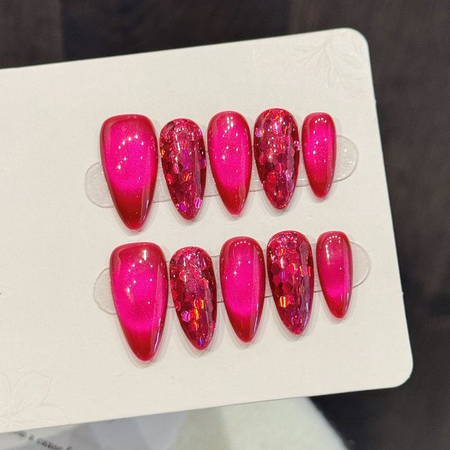 YADORNOS Katzenauge Nageldesign, rosarot, glänzend, 10 Stück - Bild 1