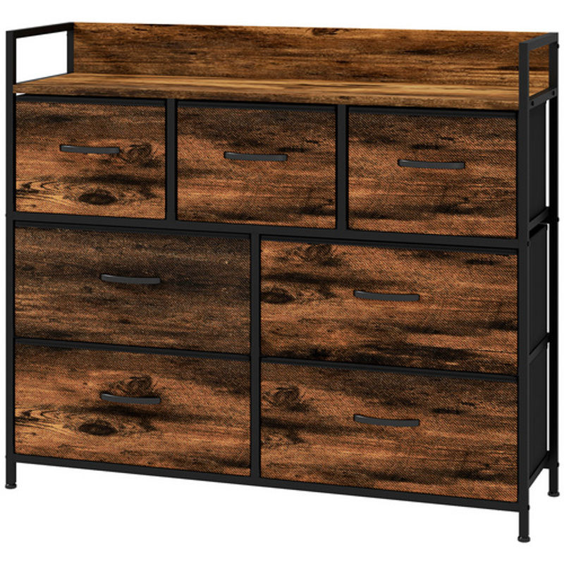 HOMCOM Kommode mit 7 Schubladen aus Stoff in Rustikal Braun, B/T/H: 98 x 29 x 85 cm - Bild 3