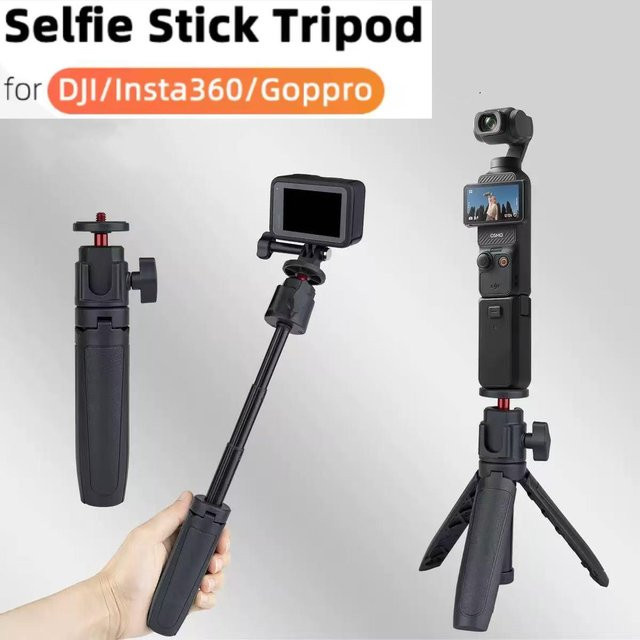 Selfie-Stick-Stativ mit Zubehör für Insta360 X4 X3 Ace Pro 2 DJI Action 5 4 Pocket 3 und GoPro in Schwarz - Bild 1