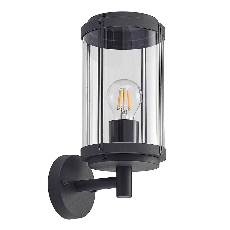 Lindby Wandleuchte Außen Laterne Ojali in Schwarz aus Aluminium, 1-flammig, E27, IP44, H: 32,5 cm, B: 18,6 cm, T: 14,3 cm - Bild 2