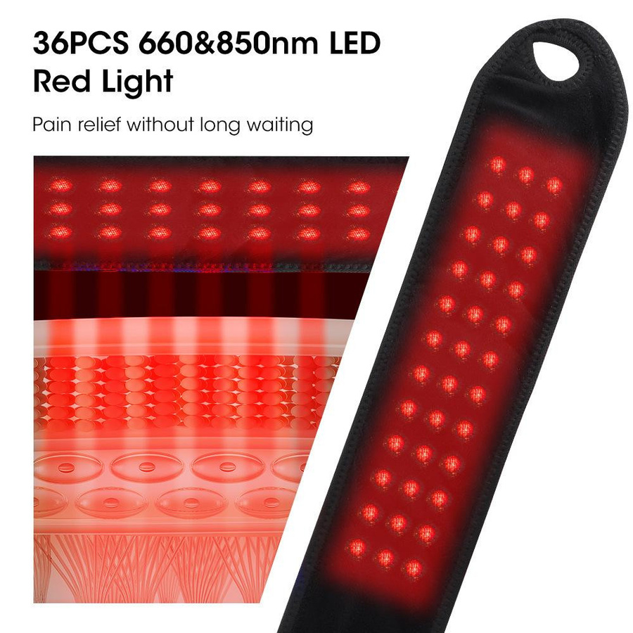 Roter Therapie-Licht-Handgelenk-Gürtel mit 36 LEDs, 3 Temperaturstufen und Vibrationsmassage zur Schmerzlinderung, 660/850nm, Schwarz - Bild 4