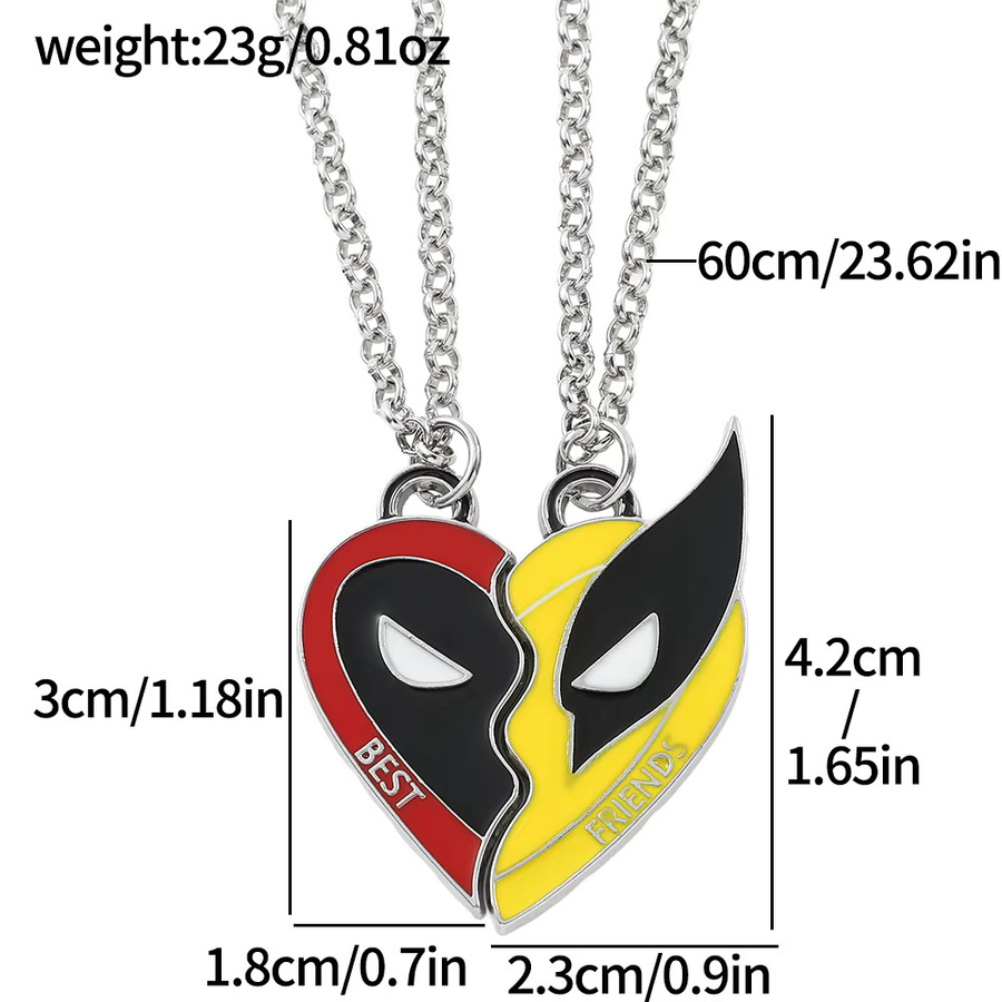 TAKARA TOMY Halskette, Deadpool Wolverine Herzförmige Stickerei-Anhänger, Silber, Unisex - Bild 5
