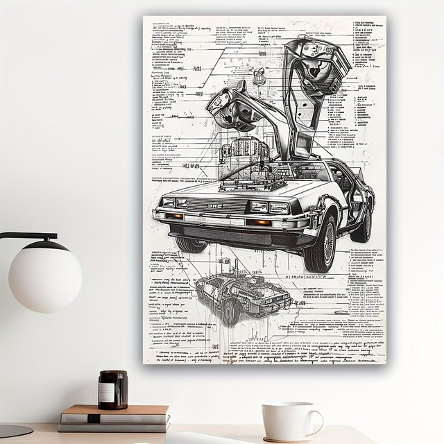 CIFBUY DeLorean Zeitmaschine Blaupause Poster Retro Wandkunst aus Eisenblech Breite: 50,8 cm, Höhe: 76,2 cm - Bild 1