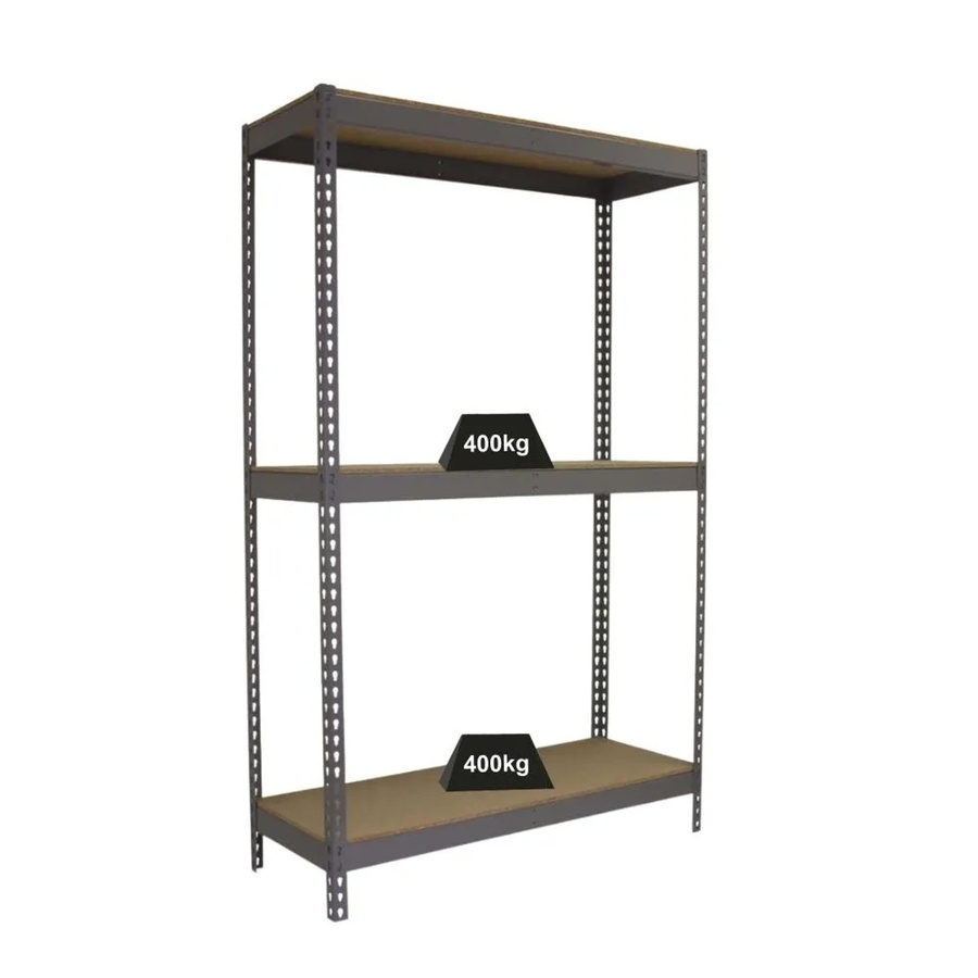 PROREGAL Schwerlastregal Mid Wood Yeti Grau H x B x T: 150 x 120 x 75 cm mit 3 verstellbaren Fachböden und 400 kg Fachlast - Bild 2