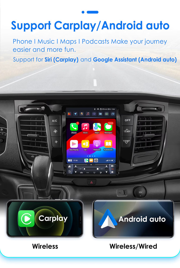 Hizpo Android 14 Autoradio für Ford Transit 2021-2023 mit 9,7 Zoll vertikalem Tesla-Stil Bildschirm, Carplay, GPS, 4G und Bluetooth in Schwarz - Bild 3