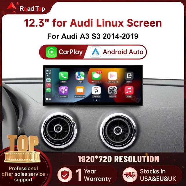 RoadTop Wireless CarPlay Multimedia-Display mit 12,3 Zoll für Audi A3 S3 B9 MIB MIB2 2014-2019, Android Auto und Airplay, Schwarz - Bild 1