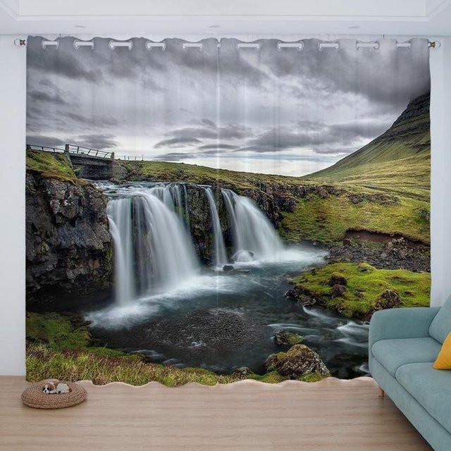 Moderne halbtransparente Vorhänge mit 3D Meereslandschaft Motiv, Mehrfarbig, B/H: 60 x 50 cm (2 Stück) - Bild 1