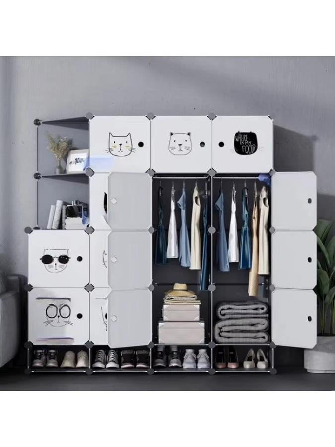 Moderner modularer Kleiderschrank aus Kunststoff mit Scharniertüren in Weiß - Bild 4