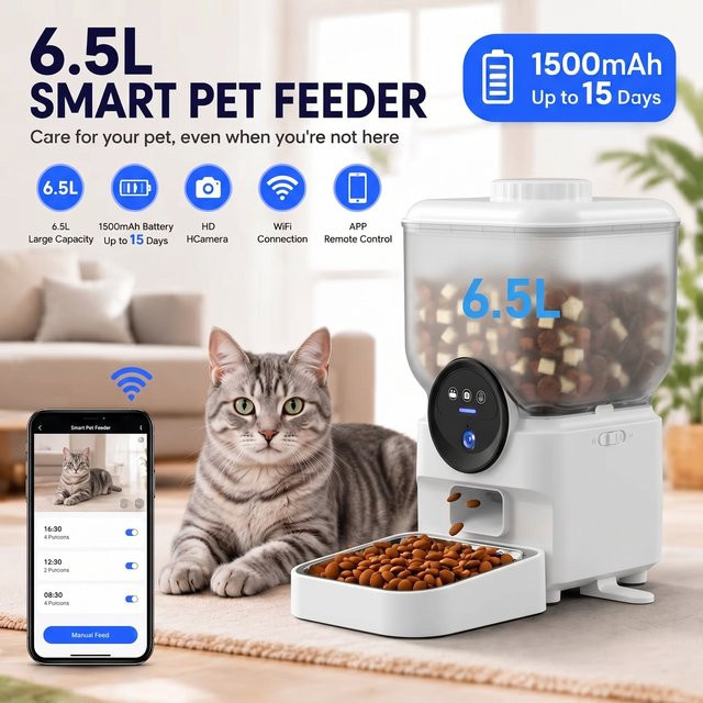 Jianyana Automatischer Tierfutterspender für Katzen, 6,5 l, Zeitgesteuert und Insektenresistent, Weiß - Bild 1