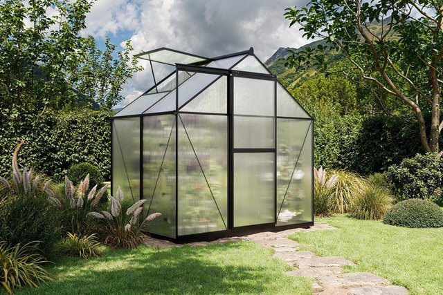 OUTFLEXX Verde Basic Gewächshaus in Schwarz aus Aluminium und Polycarbonat mit Schiebetür, B/T/H: 130 x 183 x 190 cm - Bild 1