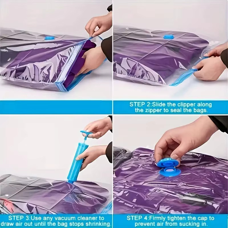 AGASHE 9-teiliges Kunststoff-Aufbewahrungsset mit manueller Pumpe, platzsparende Vakuumbeutel für Kleidung, transparent - Bild 4