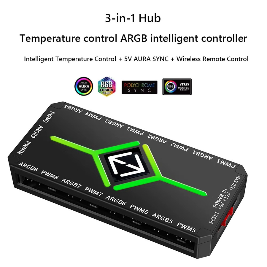 ALLOYSEED PC-Lüfter-Hub, 5 V, 3-poliger ARGB-Controller mit PWM-Temperaturregelung für Gaming-PC-RGB-Effekte in Schwarz - Bild 4