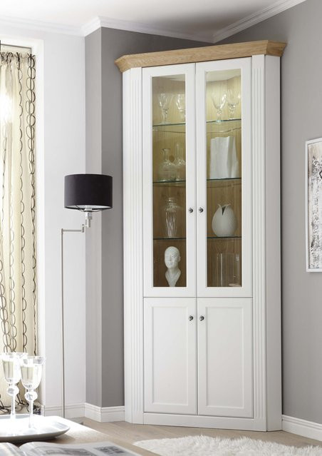 Eckvitrine WEHRSDORFER MAISONETTE in Weiß und Wild Eiche mit Glastüren und Regalböden, H x B x T: 226 x 76 x 40 cm - Bild 1