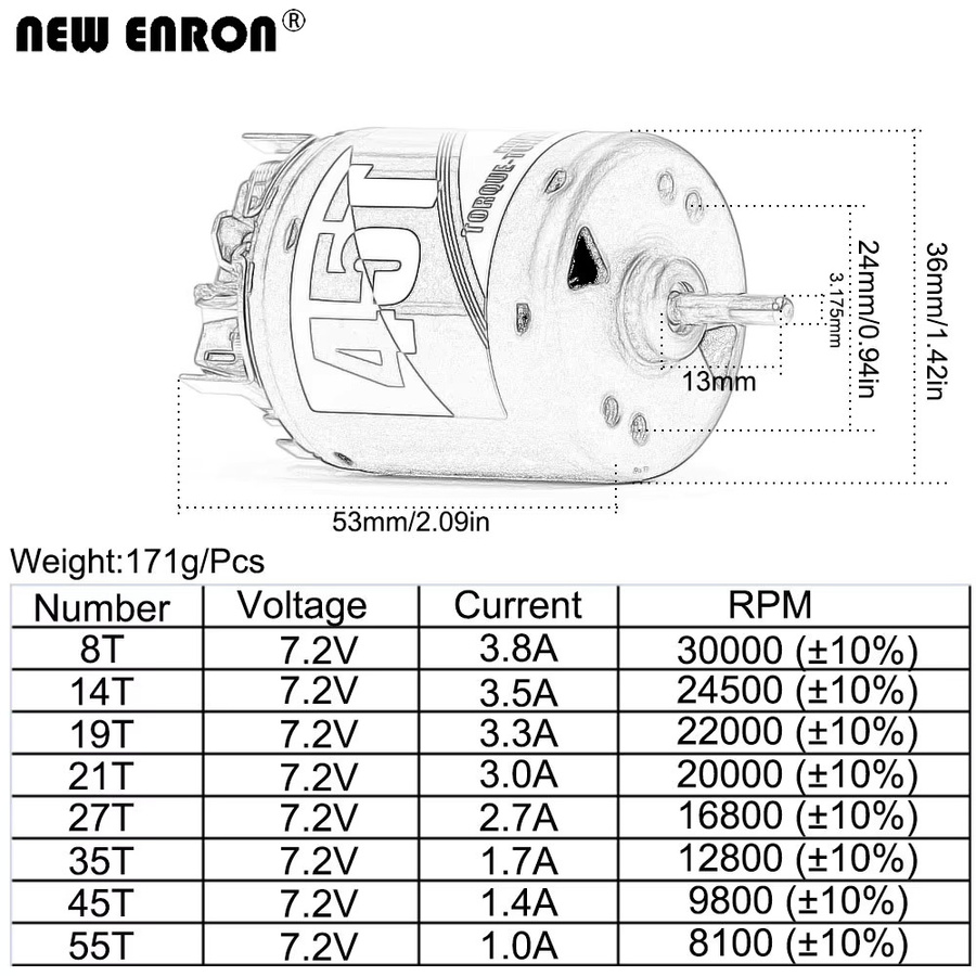 enron gebürsteter Motor mit 3 Steckplätzen für rc 1/10 Crawler - Bild 3
