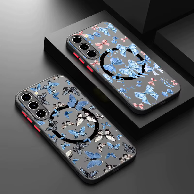 Magnetische Handyhülle mit Schmetterling-Blumen-Design für Samsung Galaxy S26 S25 S24 S23 Ultra S25 S24 FE A17 A37 A56 A55 A36 A16 in Multicolour und Schwarz - Bild 1