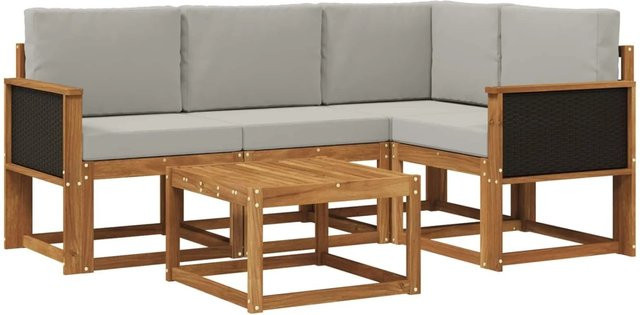 vidaXL Outdoor-Sofagarnitur aus Akazienholz in L-Form mit hellgrauen Polstern aus UV-beständigem Polyester - Bild 1