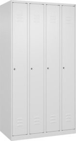 C+P Spind Classic PLUS Garderobenschrank mit 4 Abteilen, Farbe Weiß, H x B x T: 185 x 100 x 50 cm, mit Zylinderschloss und 3 Garderobenhaken - Bild 1