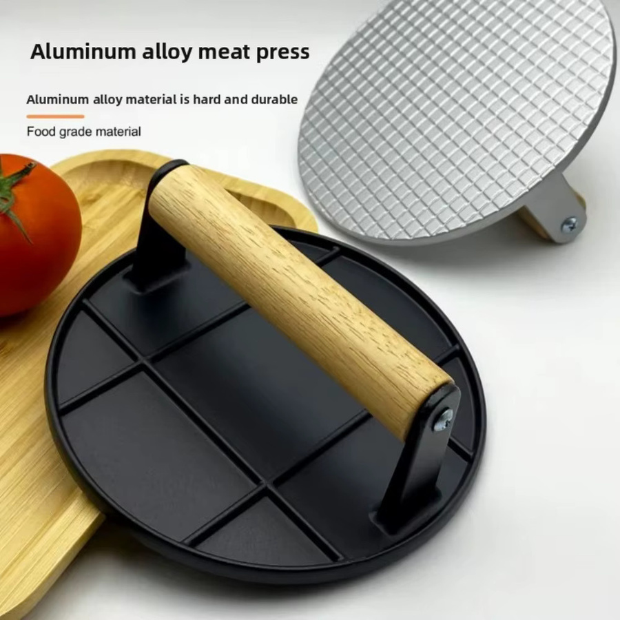 Manuelle Burgerpresse von FEB.WIND aus Aluminiumlegierung mit Holzgriff, runde Fleischpresse mit Antihaftbeschichtung für Burger-Patties - Bild 2