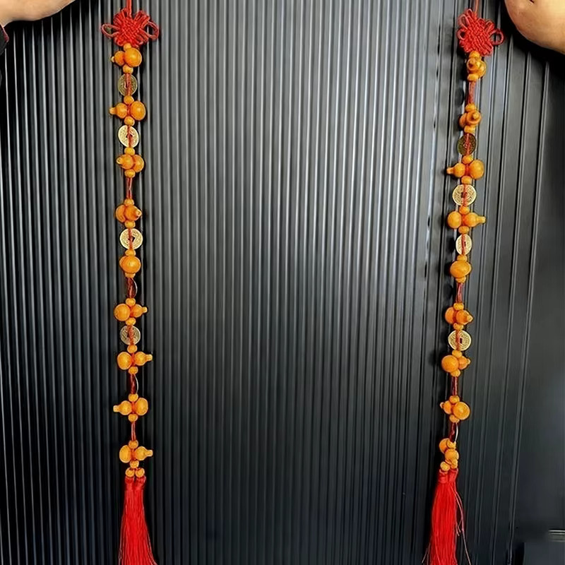 SHNGki Glücksbringer Türbehang mit chinesischem Knoten, Kürbis aus Massivholz und Kupfer-Münzanhänger zur Dekoration - Bild 4