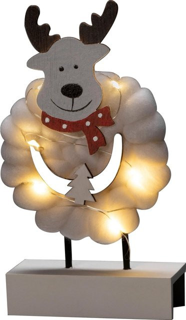 Konstsmide LED Holzsilhouette Elch mit Baum in Weiß, Warmweißes Licht für die Adventszeit - Bild 1