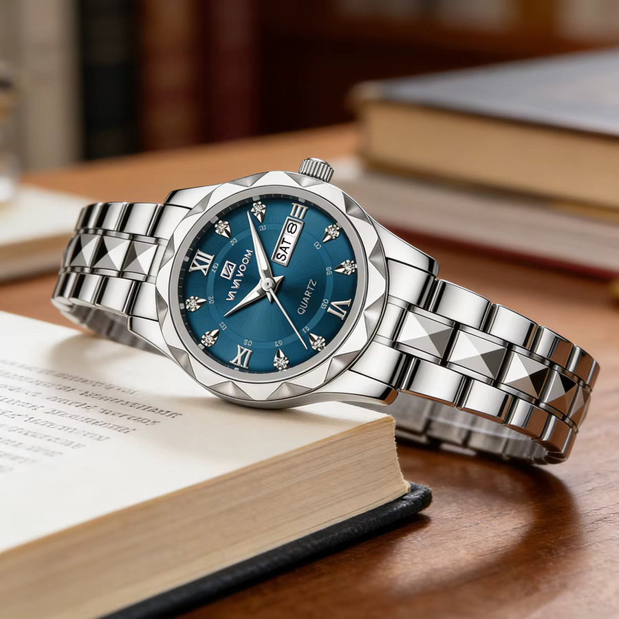VA VA VOOM Armbanduhr Edelstahl, blaues Kristall-Zifferblatt, Quarz, 28 mm, Damen - Bild 3