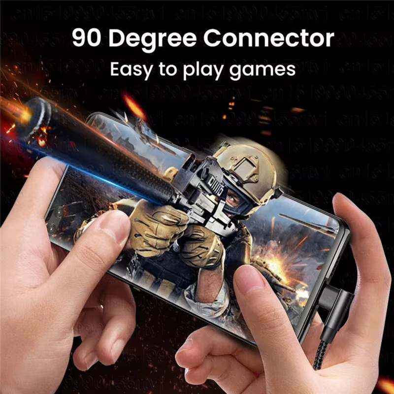 60W USB-C zu USB-C Kabel in Schwarz mit 90 Grad Winkel für PD Schnellladung und Datensynchronisation, nylonummanteltes Typ-C Kabel für Gaming-Handys und Tablets - Bild 2