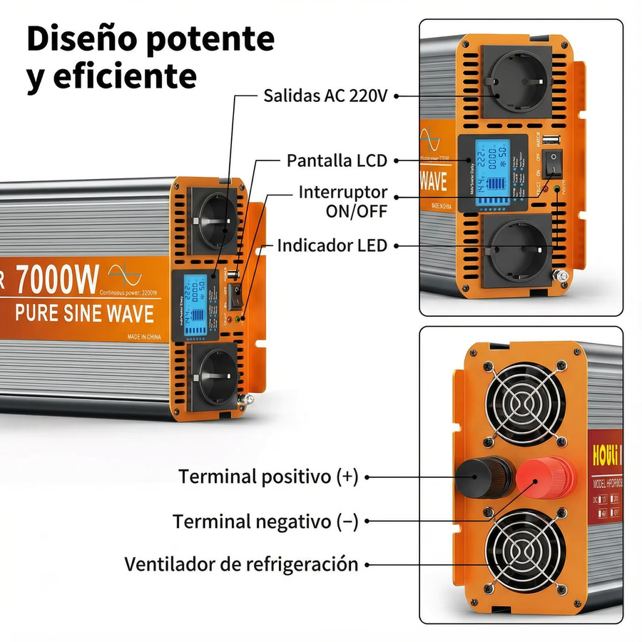 HOULI Reiner Sinus-Wechselrichter 1500W 3000W 12V auf 230V Stromwandler mit Fernbedienung für Haus, Solar und Wohnmobil - Bild 3