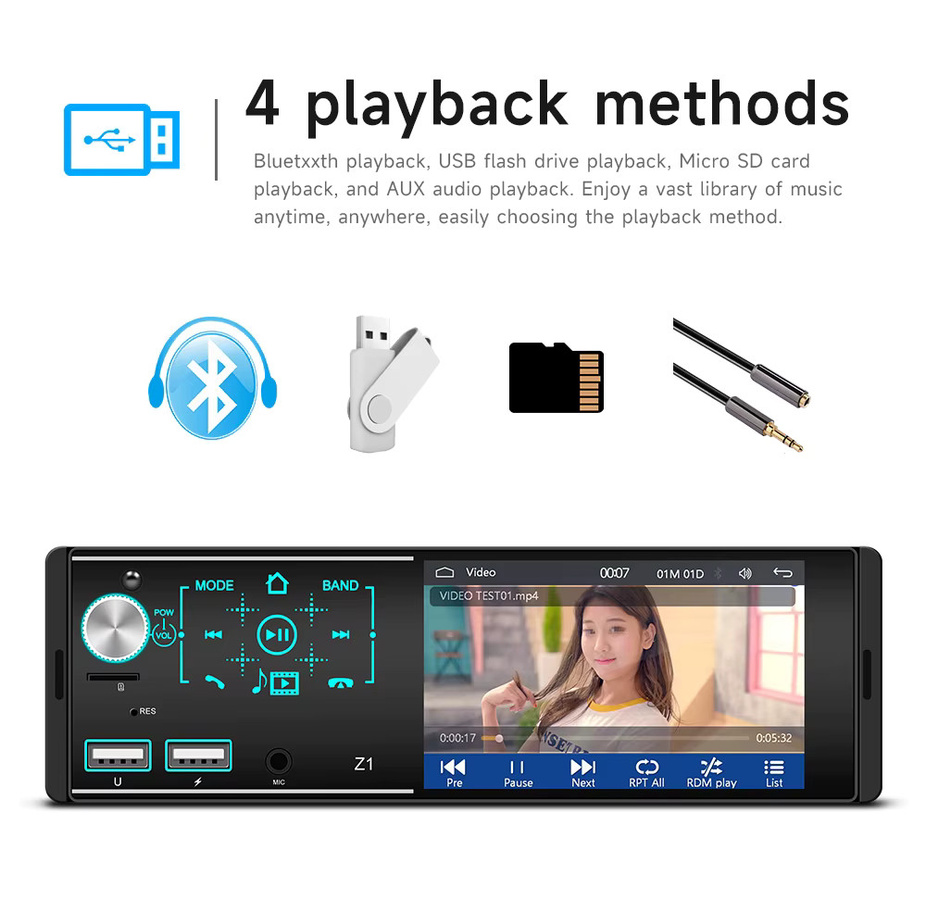 BQCC 1DIN Auto-MP5-Player mit 4,1 Zoll Display, Apple CarPlay und Bluetooth in Schwarz - Bild 4