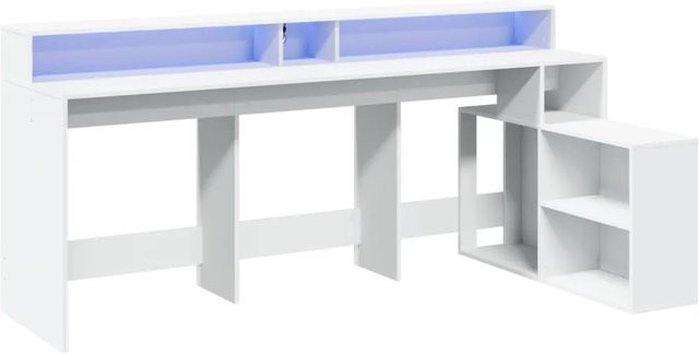 vidaXL LED-Schreibtisch aus Holzwerkstoff in Weiß, B/T/H: 200 x 104 x 91 cm - Bild 1