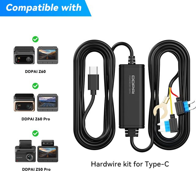 DDPAI Dashcam Hardwire Kit für 24-Stunden-Parkmonitor in Schwarz, kompatibel mit Z60, Z60 Pro, MINI2X, Z50 Pro und A400 - Bild 1