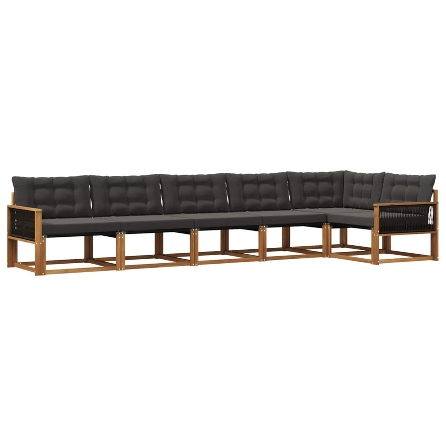 vidaXL Outdoor-Sofagarnitur L-Form aus Akazienholz mit Textilene und 6 Kissen in Schwarz und Natur - Bild 2