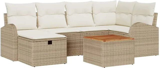 vidaXL Garten-Sofa-Set aus Polyrattan in Beige mit 7 Teilen, L-Form Lounge-Set mit Kissen und integriertem Stauraum für Terrasse und Garten - Bild 1