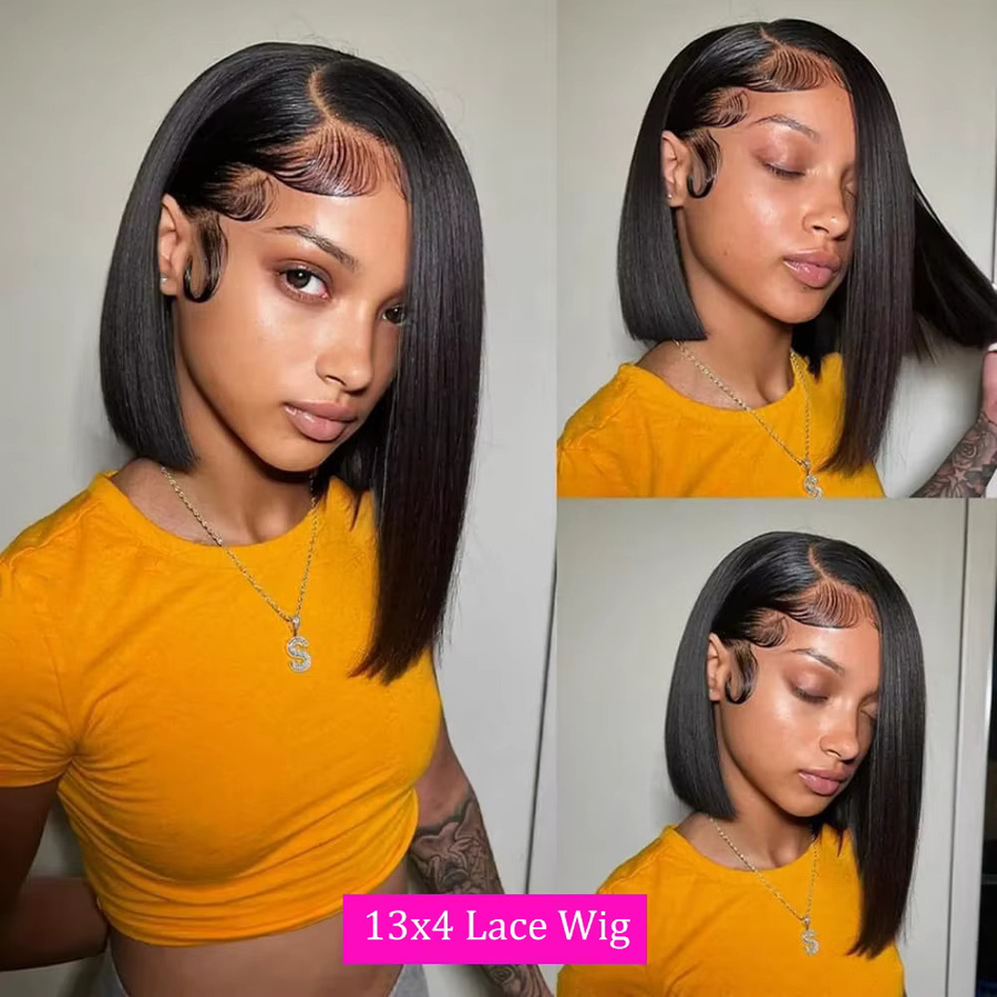 HALOQUEEN HAIR Bob-Perücke, Echthaar, HD-Spitzenfront, gerade, Damen - Bild 3