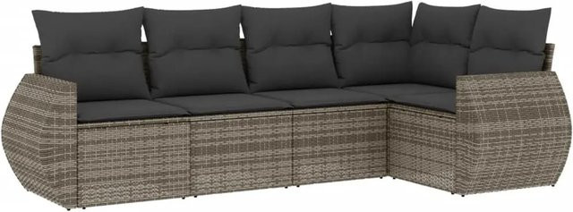 vidaXL 5-tlg Garten-Sofagarnitur in L-Form aus grauem PE-Rattan mit Sitzkissen und Rückenkissen - Bild 1