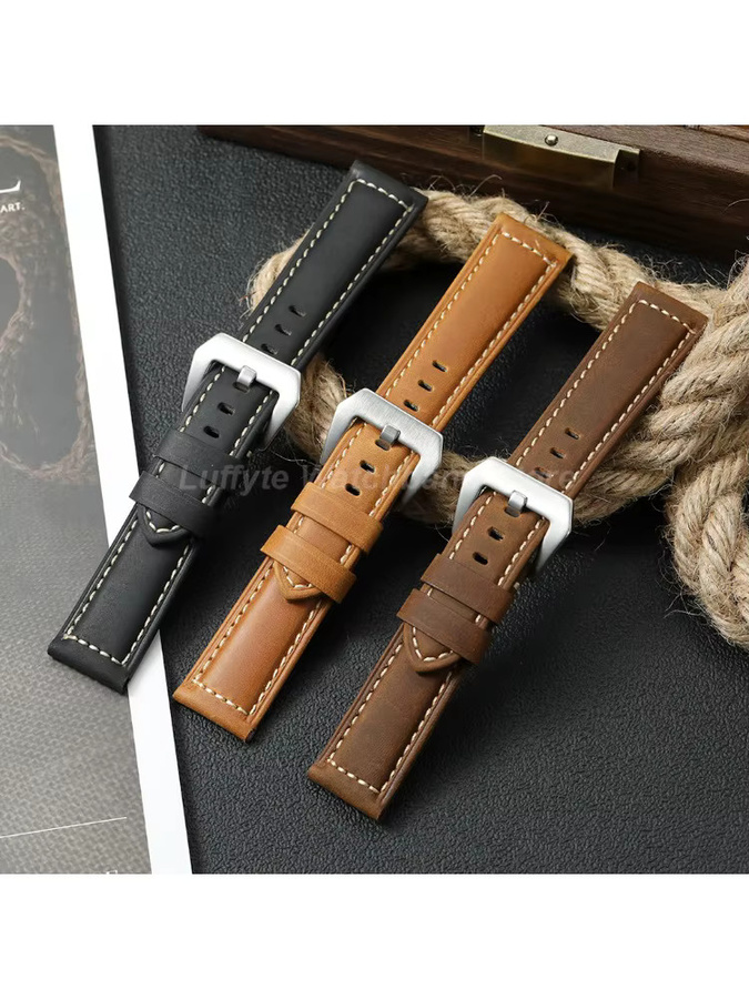 luffyte Uhrenarmband Leder, Vintage, Schwarz, Herren - Bild 2