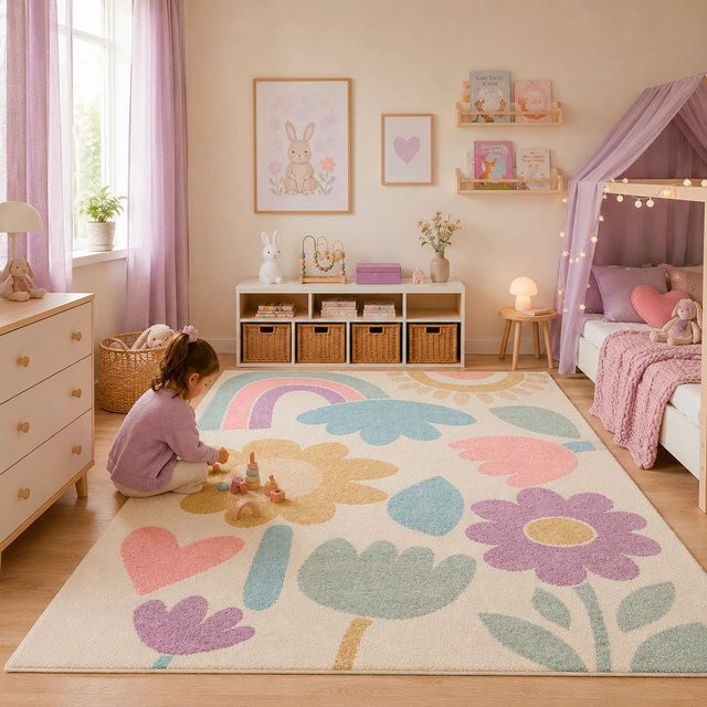 Pergamon Kinder Teppich Softstar Kids Fantasy Bunt in Multicolour und Purple, pflegeleicht und fußbodenheizunggeeignet - Bild 1